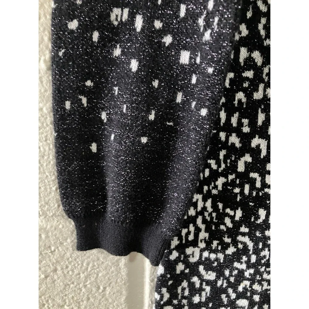 Attention Womens Size M Black White Knit Metallic Sheath Dress Long Sleeves